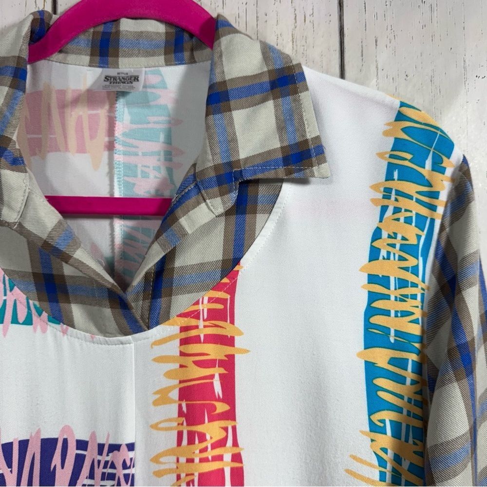 Stranger Things Plaid Shirt Mini Dress Multicolor Long Sleeve Netflix Eleven - Picture 4 of 14